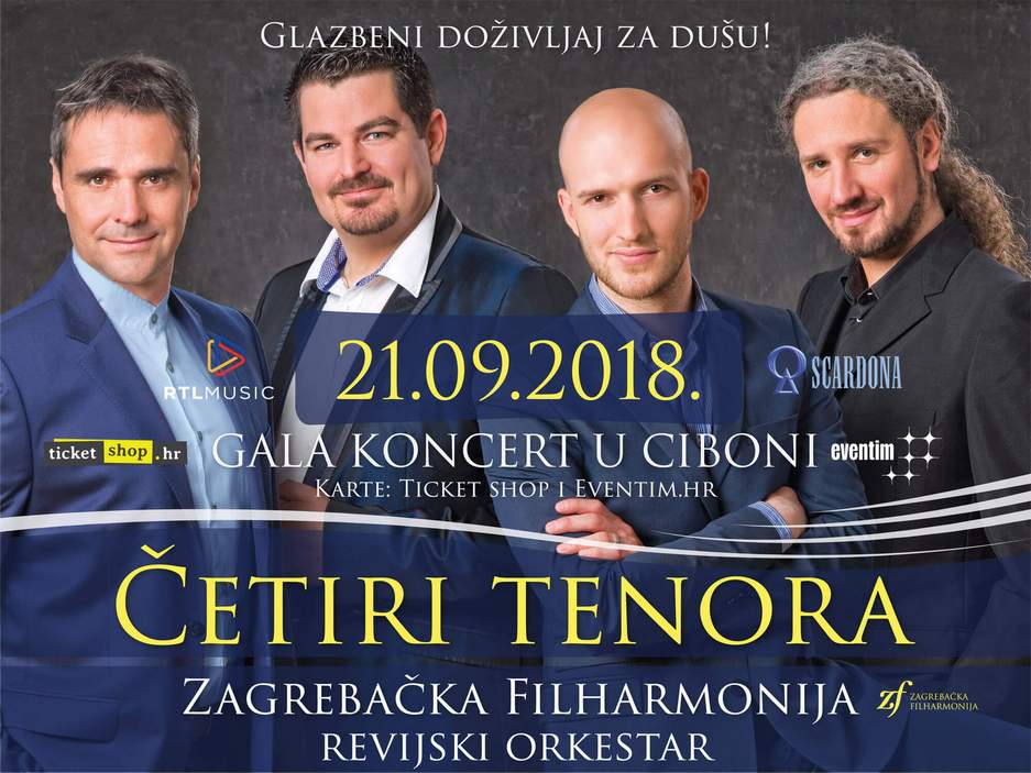 Četiri tenora pripremaju spektakl u Ciboni 21.09. zajedno sa Zagrebačkom filharmonijom