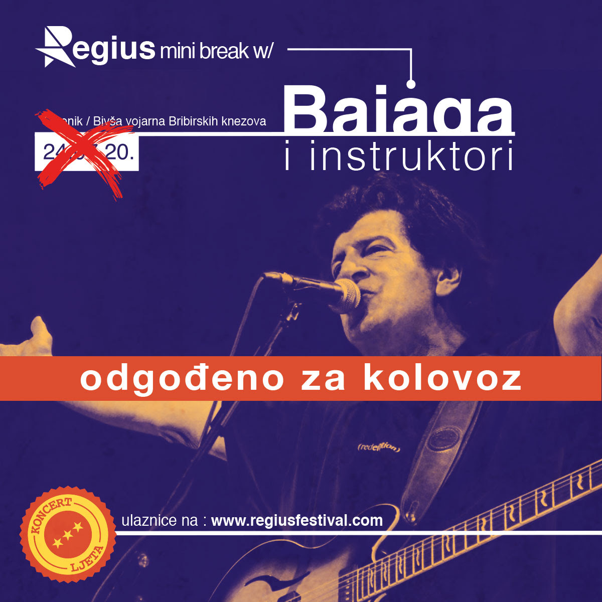 Veliki koncert Bajage i Instruktora u Šibeniku odgađa se za drugi dio kolovoza